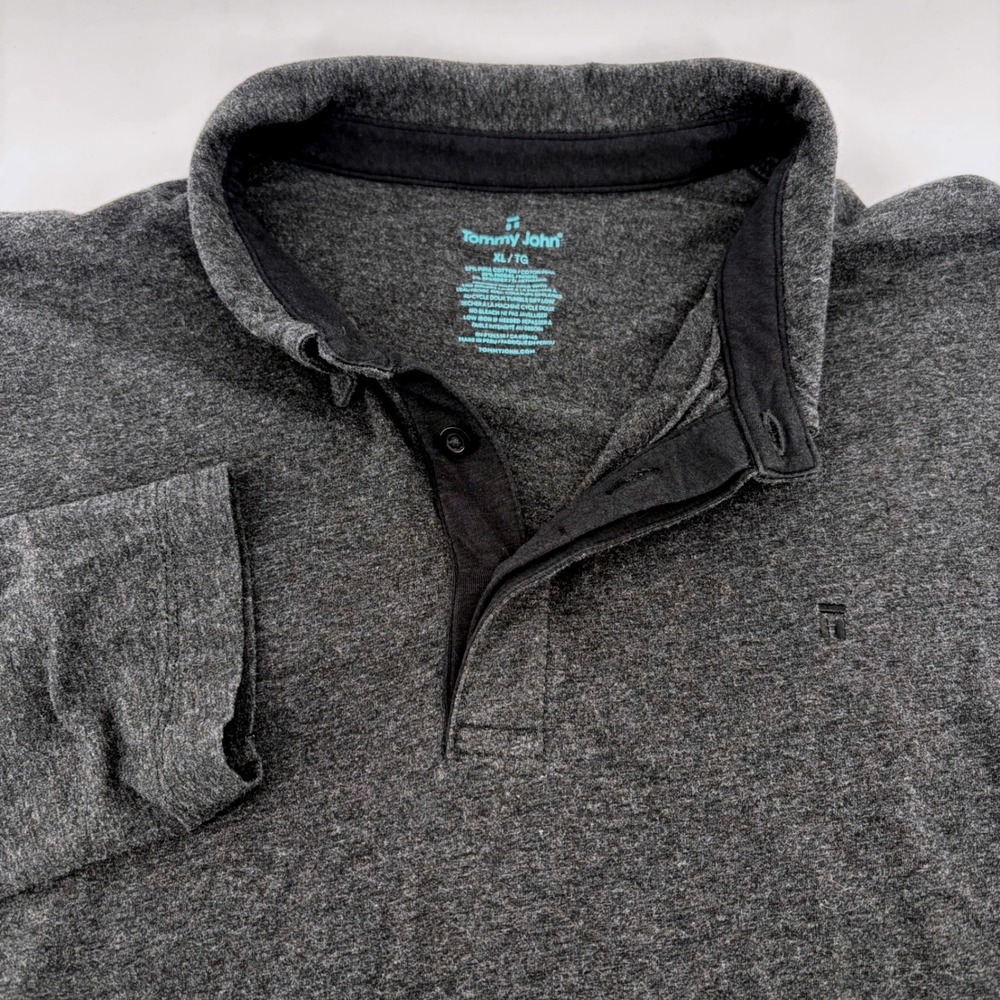 Tommy John Men XL Pima Cotton Modal Long Sleeve Polo Shirt Charcoal Grey Heather